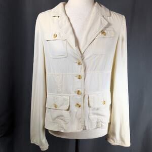 J. Jill Casual Button Down Ivory Lightweight Pocketed Blazer Lyocell Bamboo XS